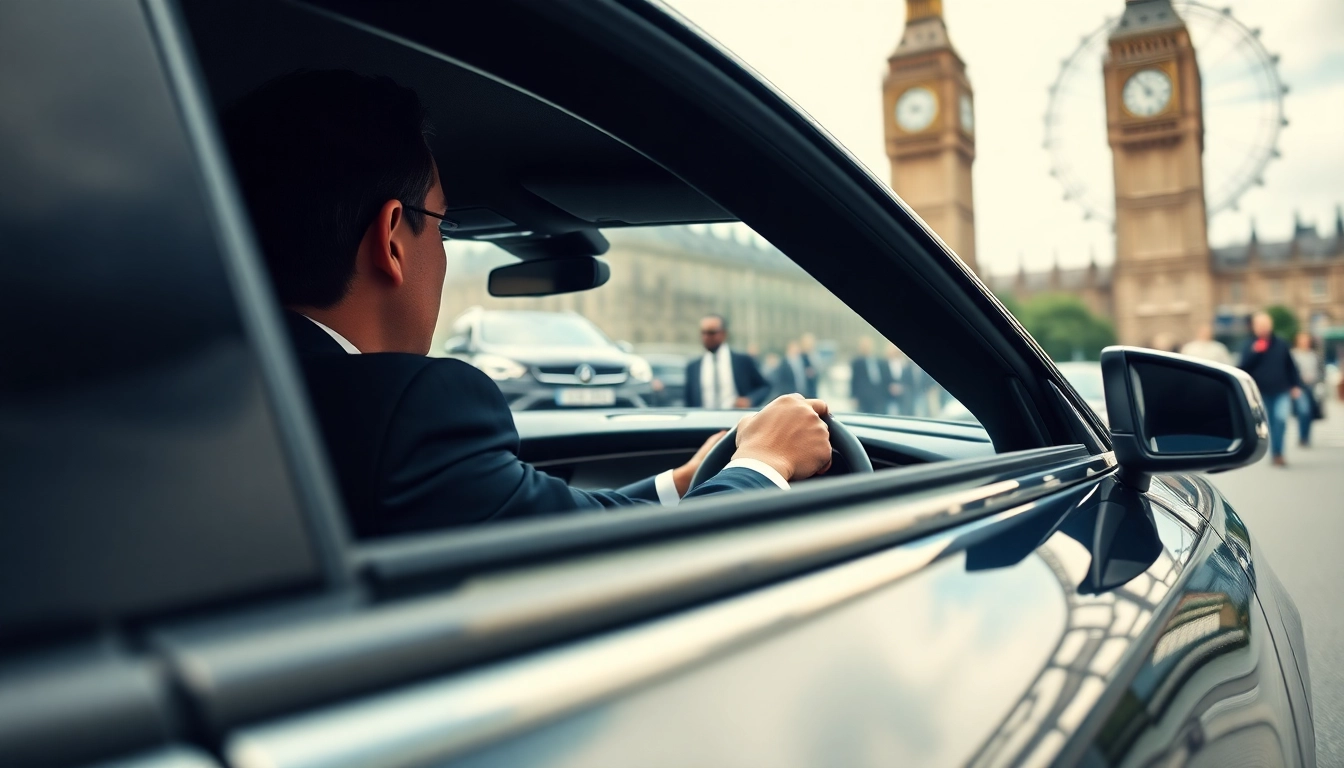 Experience chauffeur hire london with a professional chauffeur driving a luxury vehicle in iconic London.