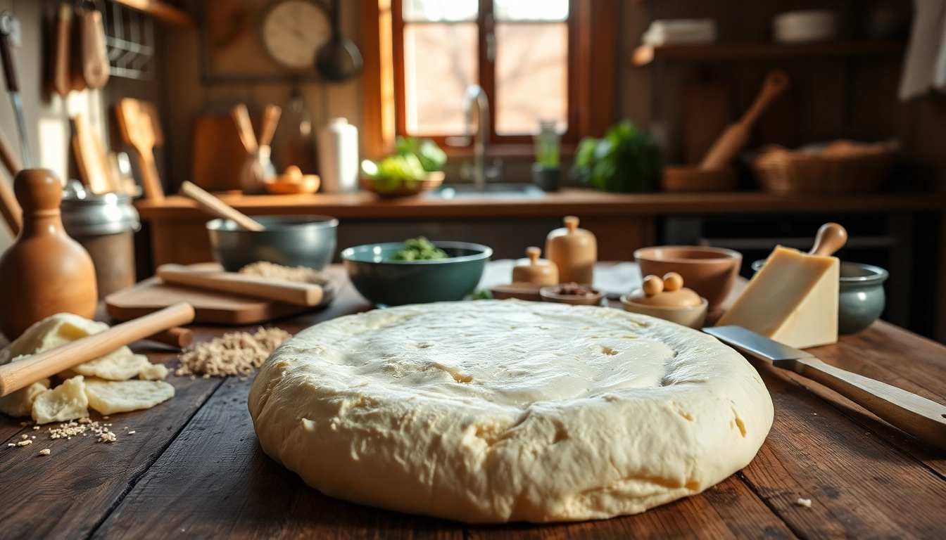Kaasdoek op een houten tafel met kaasmaaktools en ingrediënten voor het maken van kaas.