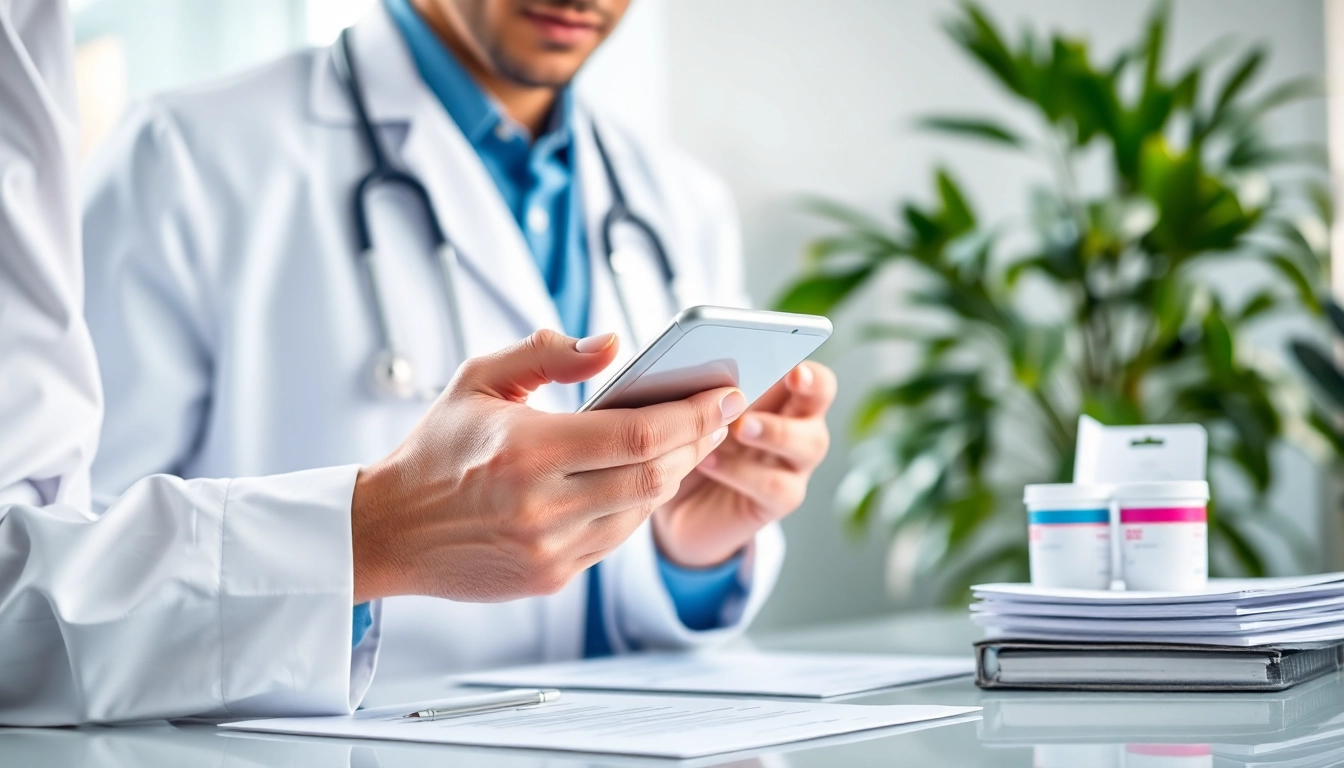 Enhance patient care with apps for electronic prescriptions featuring a healthcare provider using a smartphone.
