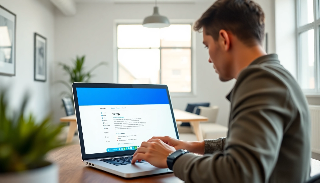 Manage your temp email efficiently with a sleek interface in a bright office setting.