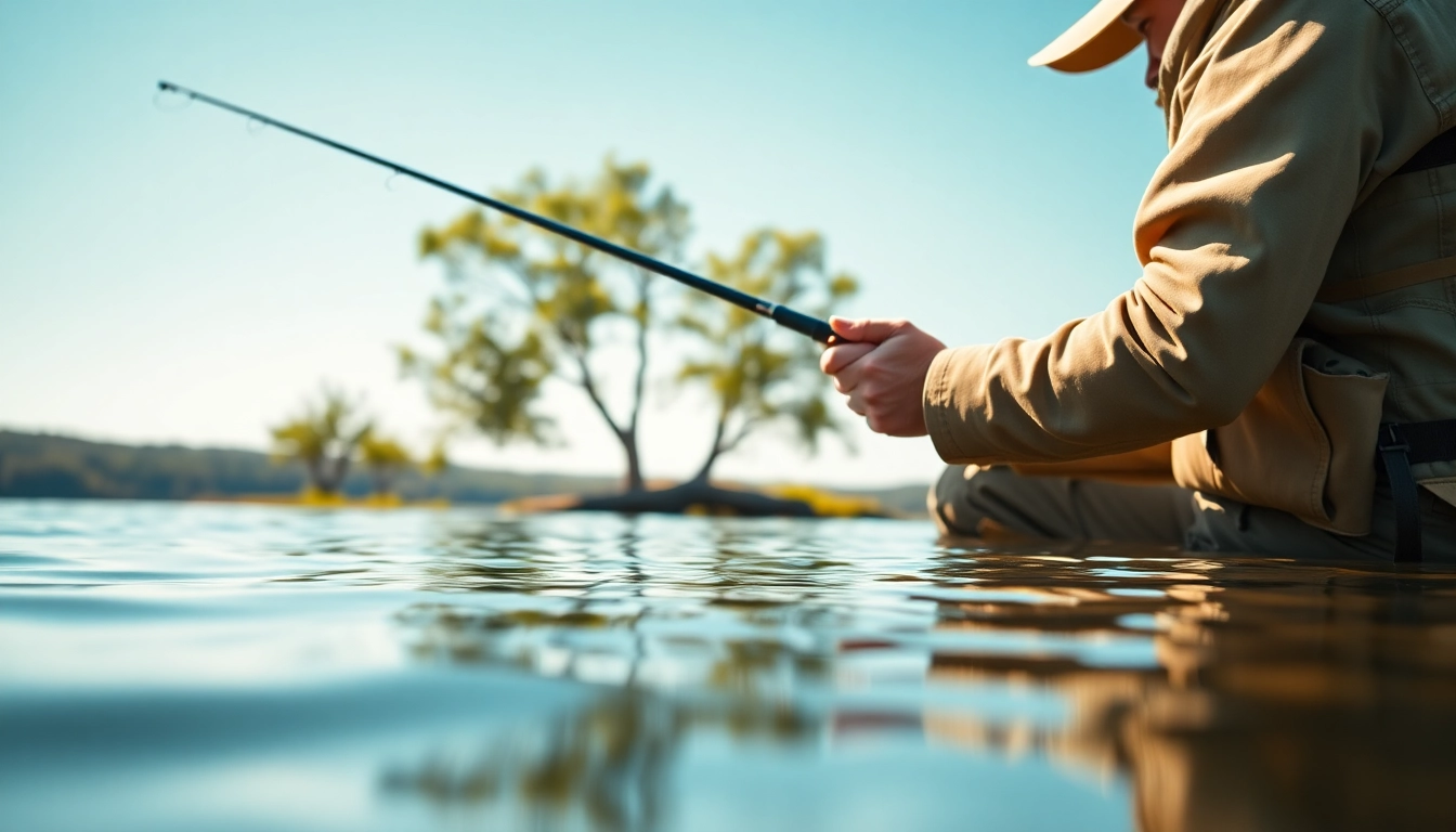 Engaging fly fishing lessons near me with a mentor guiding a novice on a serene lake.